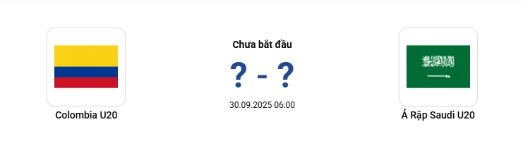 U20 Colombia và U20 Ả Rập Saudi 06h00 ngày 30/9/2025, vòng 1 World Cup U20